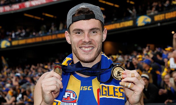 AFL 2018 Toyota AFL Grand Final - West Coast v Collingwood MELBOURNE, AUSTRALIA - SEPTEMBER 29: Luke Shuey of the Eagles poses for a photograph with his Norm Smith Medal and Premiership medallion during the 2018 Toyota AFL Grand Final match between the West Coast Eagles and the Collingwood Magpies at the Melbourne Cricket Ground on September 29, 2018 in Melbourne, Australia. (Photo by Michael Willson/AFL Media)
